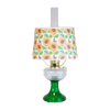 Handcrafted oil lamp featuring an Ohio-made emerald glass base with a sunflower-patterned shatterproof parchment shade, ideal for Farm, Garden & Tool, Lamps & Lighting, Emergency Supplies collections.