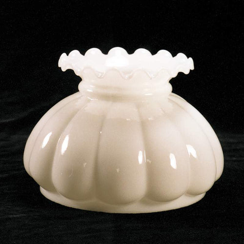 Handcrafted opal glass melon-shaped lamp shade with a ruffled crimp top, made in USA, perfect for Lamps & Lighting, Parts and Accessories, Lamp Shades, Best Sellers, and Promo Eligible collections.