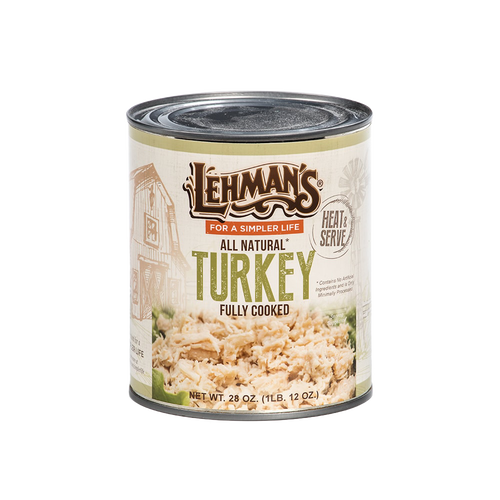 Canned fully cooked all-natural turkey from Lehman’s, ideal for quick meals and emergency supplies, featured in Farm, Garden & Tool, Kitchen & Food, Food, Meats, Best Sellers, and Promo Eligible collections.