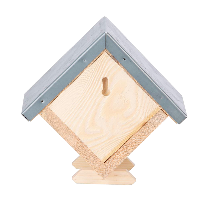 Handcrafted square bee house made of pine wood with a zinc roof, designed to support beneficial bees in garden and farm settings, featured in Farm, Garden & Tool and Best Sellers collections.