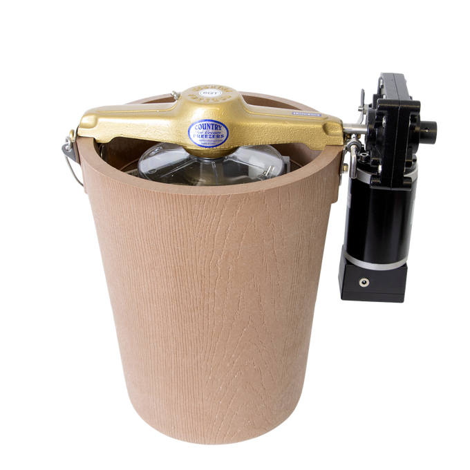 Handcrafted electric ice cream churn with a poly-insulated bucket and motor drive, designed for effortless homemade ice cream in Kitchen & Food and Specialty Equipment collections.