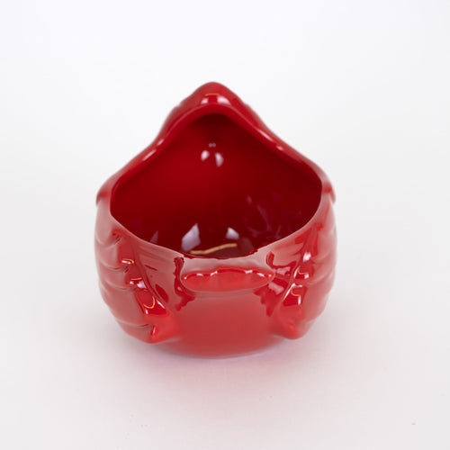 Glossy red ceramic bowl shaped like a cardinal bird, handcrafted and dishwasher safe, ideal for festive holiday decor, kitchen use, and featured in Home & Decor and Dinnerware collections.