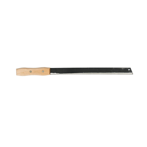 Corn knife with flexible high carbon steel blade and smooth hardwood grip secured by two brass rivets, designed for farm, garden, and hand tool use, featured in best sellers.