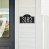 Handcrafted black address plaque with silver arched rectangular border and raised numbers 3162, adds curb appeal, made in USA, ideal for Home & Decor and Mailboxes and Address Signs collections.