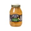 Clear glass jar filled with halved Bartlett pears in syrup, sealed with a gold metal lid, handcrafted and made in USA, featured in Kitchen & Food, Snacks and Sweets, Pantry, Best Sellers, and Promo Eligible collections.