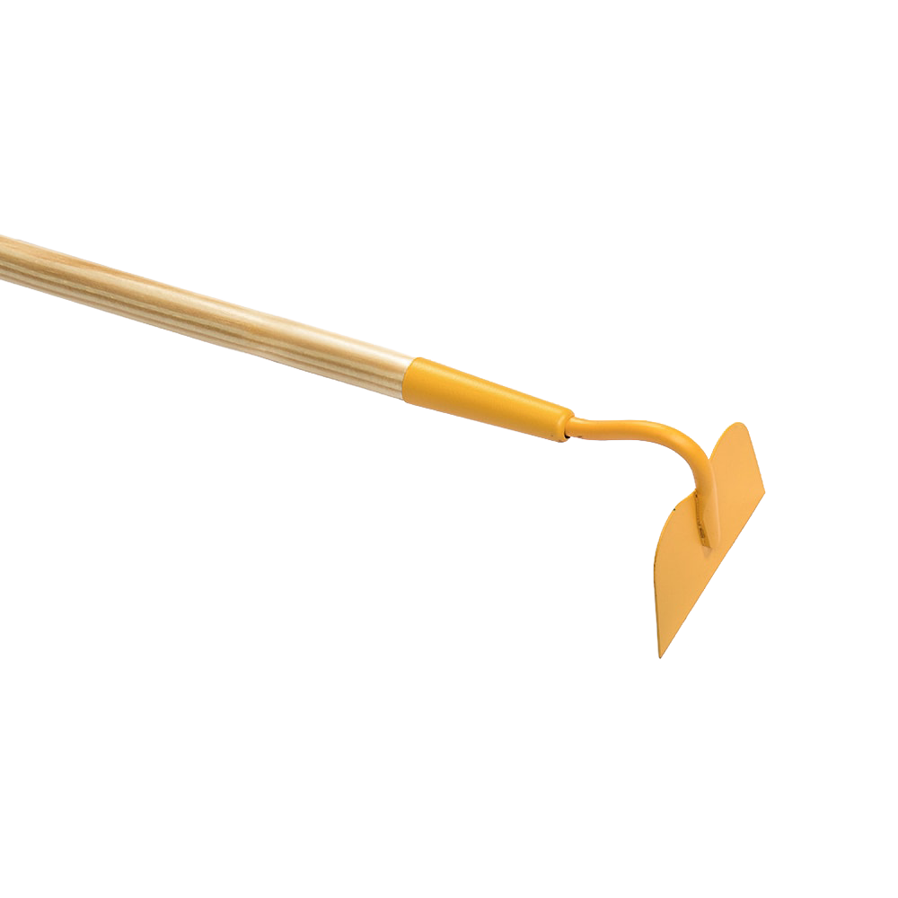 Yellow-handled durable gardening hoe designed for children, featuring a wooden shaft and metal blade, ideal for outdoor play, children's toys, and best seller collections.
