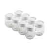 Set of eight clear glass jars with white plastic screw-on lids featuring a date-saver, designed for homemade yogurt, perfect for Kitchen & Food, Specialty Equipment, and DIY Cheese collections.