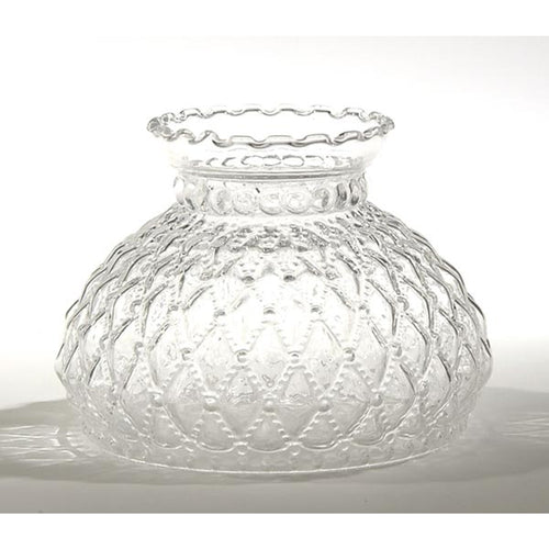 Clear glass oil lamp shade with diamond quilt pattern and scalloped rim, compatible with lamp shade rings, featured in Lamps & Lighting, Parts and Accessories, Lamp Shades, and Best Sellers collections.