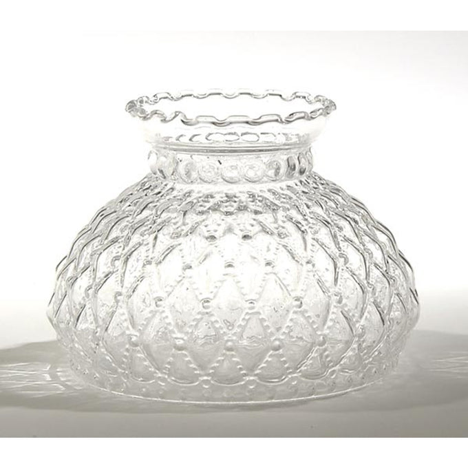 Clear glass oil lamp shade with diamond quilt pattern and scalloped rim, compatible with lamp shade rings, featured in Lamps & Lighting, Parts and Accessories, Lamp Shades, and Best Sellers collections.