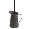 Sleek dark metal holder with a curved handle paired with a toilet brush featuring an oiled thermowood handle, handcrafted for household cleaning and home décor collections.