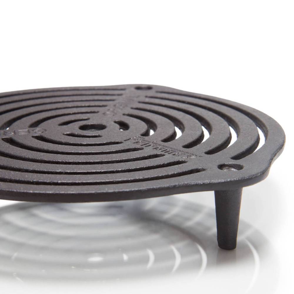 Round cast iron grate with three sturdy legs designed for superior heat management in Dutch ovens, ideal for Farm, Garden & Tool, Kitchen & Food, Camping, Cookware, Cast Iron, Best Sellers, and Promo Eligible collections.