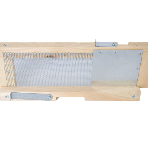 Handcrafted Amish-made wooden frame with metal mesh and sliding latch, designed to protect beehives from robbing bees, ideal for Farm, Garden & Tool and Beekeeping Supplies collections.
