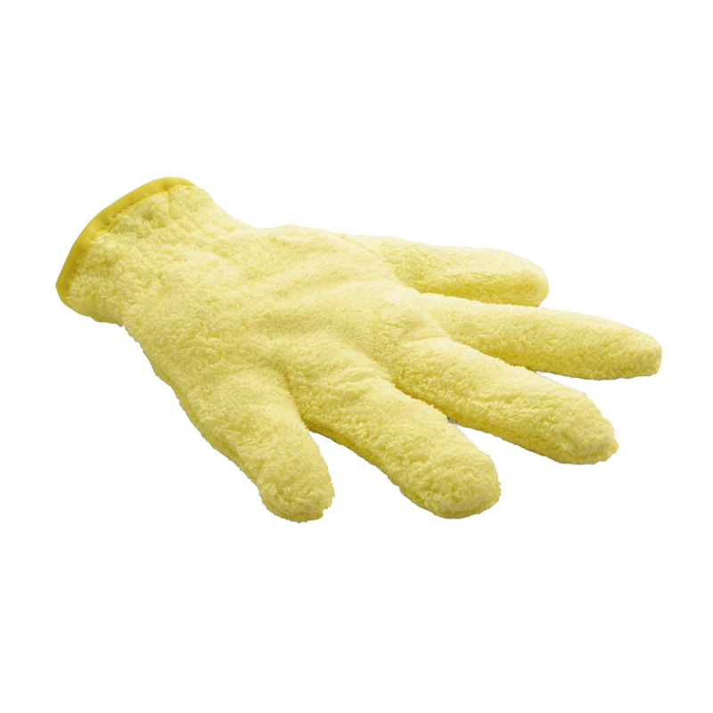 Yellow high-performance dusting glove with extra-long fibers designed to attract dust and allergens, featured in Home & Decor, Household Cleaning, and Best Sellers collections.