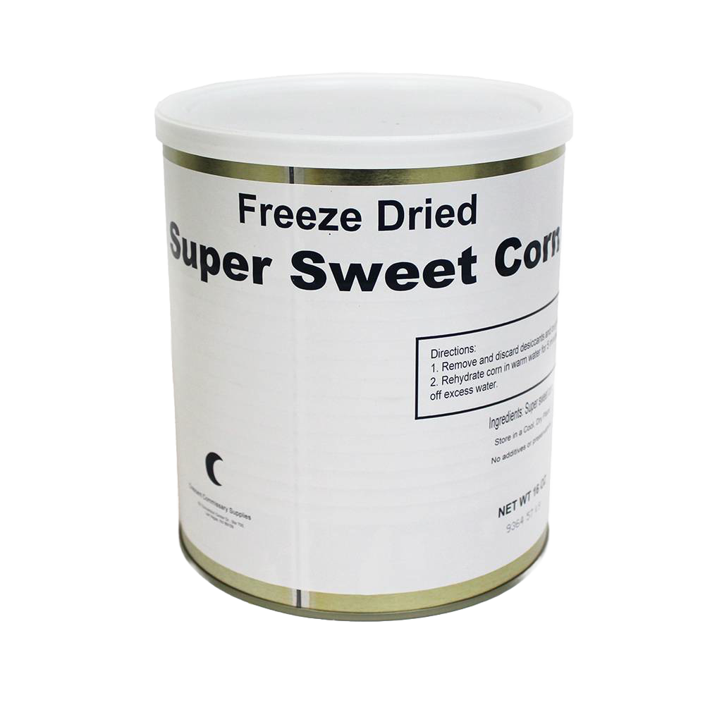 Sealed can of handcrafted freeze-dried super sweet corn, made in USA, with 25+ year shelf life, ideal for Kitchen & Food, Emergency Supplies, Freeze Dried, and Best Sellers collections.