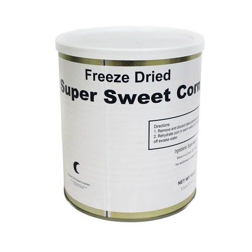 Sealed can of handcrafted freeze-dried super sweet corn, made in USA, with 25+ year shelf life, ideal for Kitchen & Food, Emergency Supplies, Freeze Dried, and Best Sellers collections.