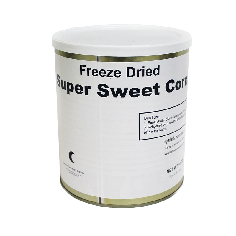 Sealed can of handcrafted freeze-dried super sweet corn, made in USA, with 25+ year shelf life, ideal for Kitchen & Food, Emergency Supplies, Freeze Dried, and Best Sellers collections.