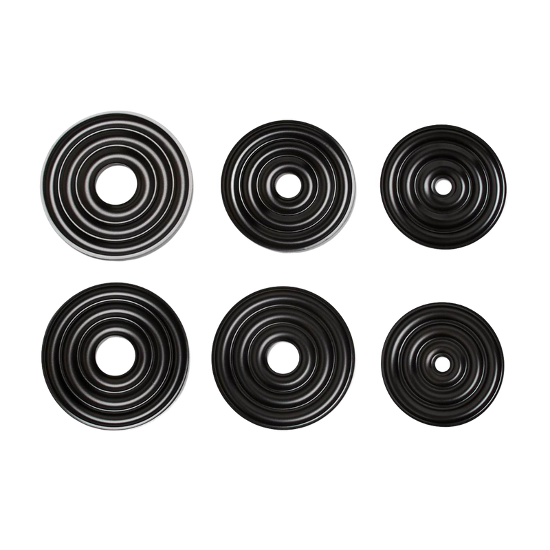 Set of six graduated nonstick steel ring molds arranged in two rows, designed for creating traditional Norwegian wedding cakes, ideal for Kitchen & Food, Cookware, and Baking Supplies collections.