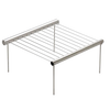 Compact stainless steel portable grill with foldable legs and parallel grilling rods, designed for quick setup and easy cleaning, ideal for camping and outdoor grilling.