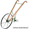 Handcrafted Amish made hardwood plow and cultivator handles attached to a green metal frame with a large spoked wheel, featured in Farm, Garden & Tool, Digging and Cultivating, Best Sellers, and Promo Eligible collections.