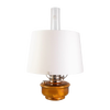 Amber glass oil lamp with white parchment shade and chimney, featuring a bright English-made wick, ideal for Farm, Garden & Tool, Lamps & Lighting, Emergency Supplies, and Best Sellers collections.