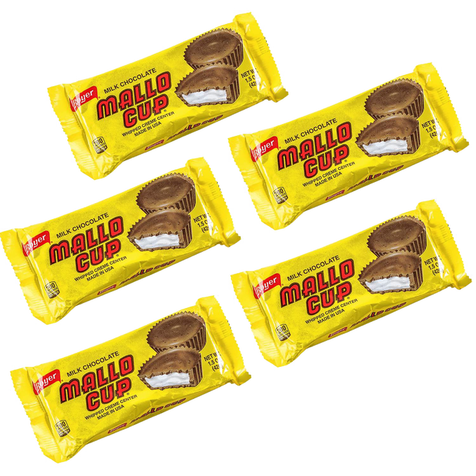 Five-pack of handcrafted milk chocolate cups with whipped marshmallow and coconut filling, gluten-free and made in USA, featured in Kitchen & Food, Candy, USA Made, Best Sellers, and Promo Eligible collections.