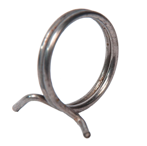 Close-up of a metal kick-off lever spring designed for use with apple peelers, highlighting its durable coil structure suitable for farm, garden, and kitchen tool collections.