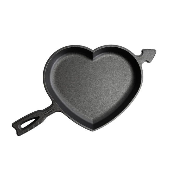 Handcrafted cast iron heart-shaped skillet with arrow detail, made in USA, perfect for baking and cooking unique meals, featured in Kitchen & Food, Cookware, Cast Iron, and Best Sellers collections.