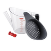 Clear plastic fat separator with gray soft-grip handle and built-in strainer, featuring red stopper and measurement markings, perfect for Kitchen & Food, Cooking Helpers, and Best Sellers collections.
