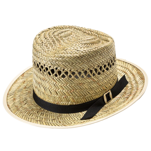 Handcrafted Amish made vented straw hat with breathable woven natural fibers, featuring a 3-inch brim and black ribbon band, ideal for farm, garden, and wellness use.