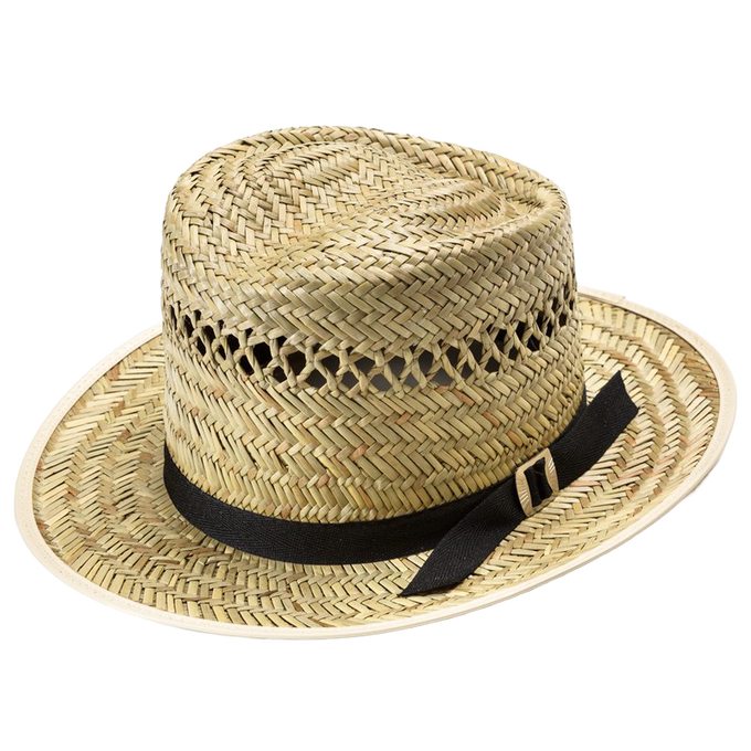 Handcrafted Amish made vented straw hat with breathable woven natural fibers, featuring a 3-inch brim and black ribbon band, ideal for farm, garden, and wellness use.