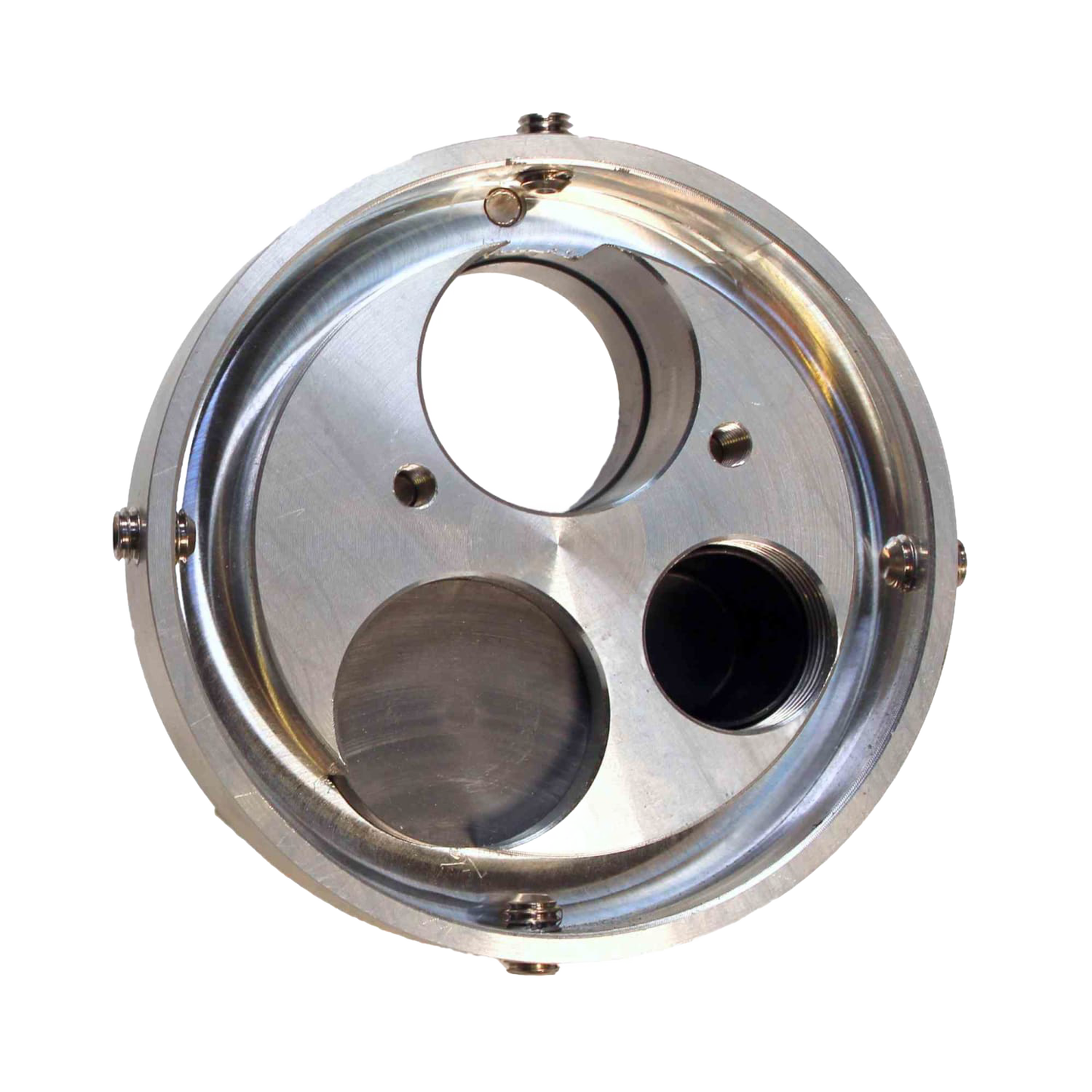 Round all-metal non-pitless well cap with multiple ports and threaded plug, designed for secure connection to deep well pumps, part of USA Made and Best Sellers collections.