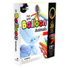 Box for a balloon animal kit featuring a colorful design with images of a blue balloon dog, an octopus made from balloons, and bundled rainbow-colored balloons, including instructions on making 20 different animals, designed for children’s toys, arts and crafts, and games collections.