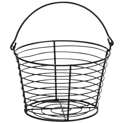 Small wired egg basket with handle for collecting and cooling fresh eggs, designed for backyard chicken care and featured in Farm, Garden & Tool and Chicken Accessories collections.