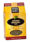 Yellow and red package of handcrafted chicken broccoli soup mix made in USA, showing dry ingredients through a clear window, ideal for Kitchen & Food, Dry Goods and Mixes, Soups, Best Sellers, and Promo Eligible collections.