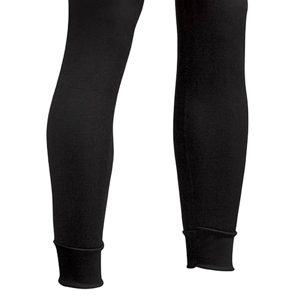 Black men's fleece long johns pants with fleeced polyester interior and ribbed cuffs, designed for moisture-wicking and warmth, featured in Health & Wellness, Clothing and Accessories, Best Sellers, and Promo Eligible collections.