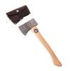 Handcrafted lightweight camping axe with hand-tempered steel head and smooth 15" hickory handle, featuring a protective brown leather sheath, perfect for Farm, Garden & Tool and camping use.
