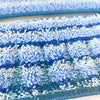 Close-up of textured blue and teal microfiber cleaning pads with looped fibers designed for scrubbing and polishing hard floors, featured in household cleaning and best sellers collections.