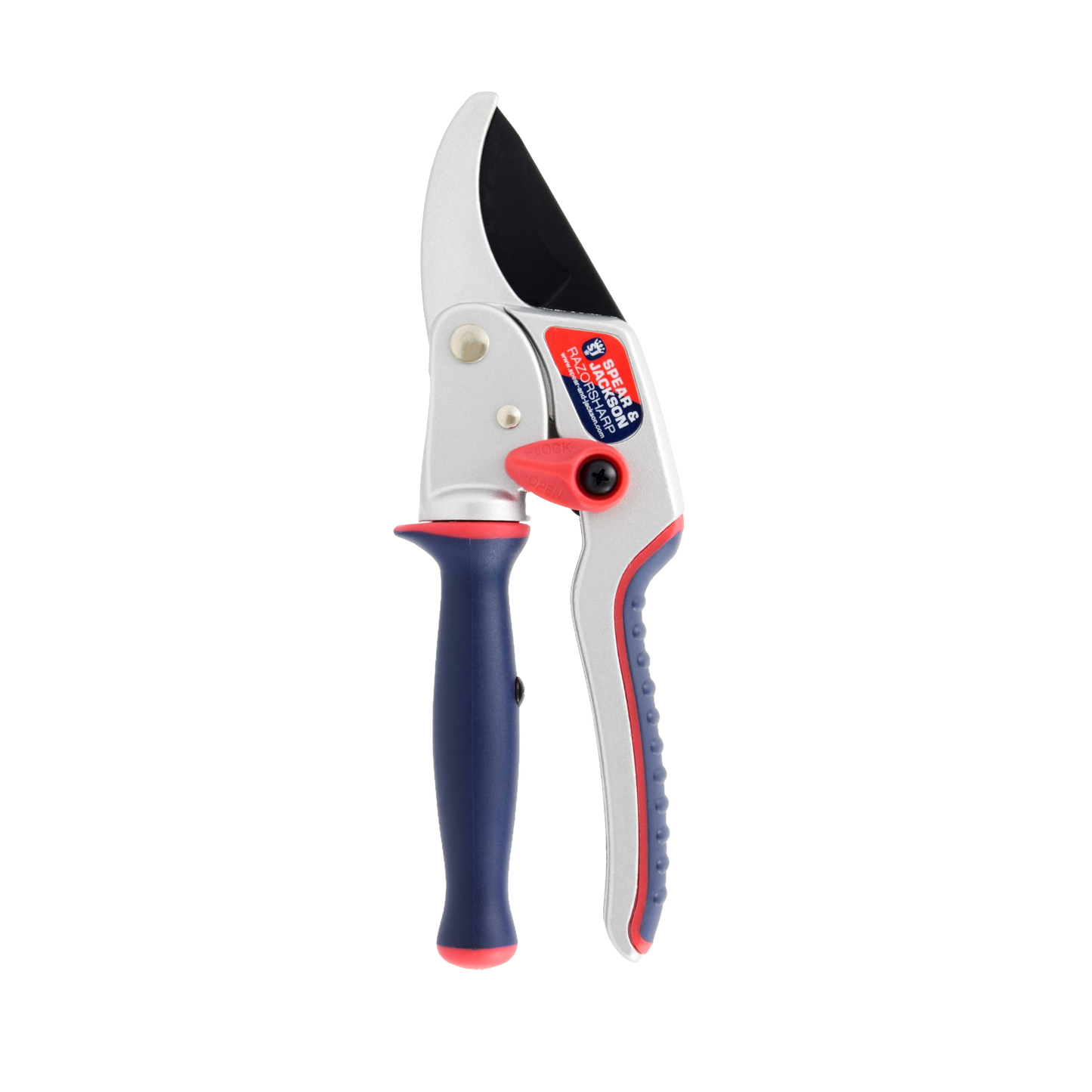 Ratchet anvil pruning shears with ergonomic blue and red twist handle, designed for cutting thicker woody stems with reduced hand strain, suitable for Farm, Garden & Tool and Lawncare collections.