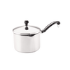 Classic stainless steel straining saucepan with a sleek black handle and matching lid knob, designed for efficient cooking in Kitchen & Food, Cookware, and Best Sellers collections.