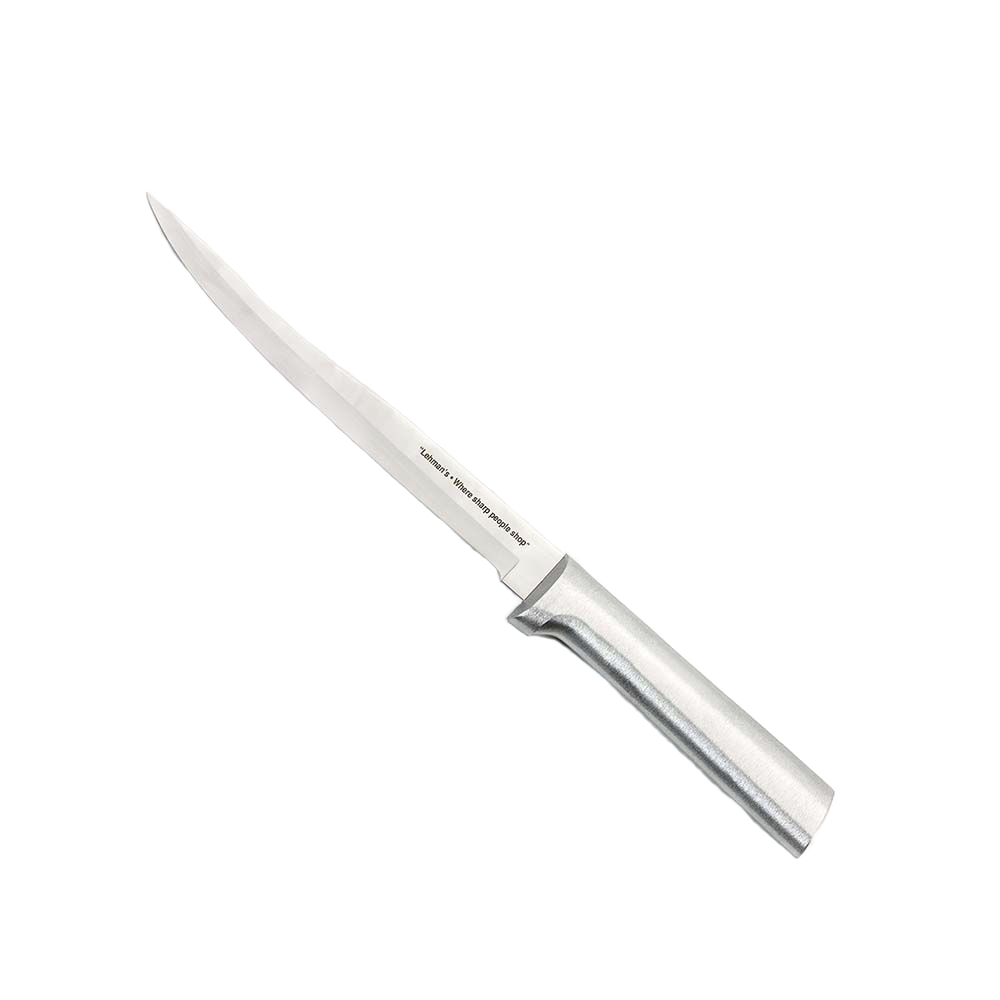Handcrafted carving and boning knife featuring a high carbon surgical-quality steel blade and a solid satin-finished recycled aluminum handle, made in USA, ideal for Farm, Garden & Tool and Kitchen & Food collections.