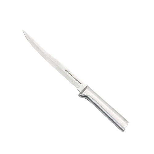 Handcrafted carving and boning knife featuring a high carbon surgical-quality steel blade and a solid satin-finished recycled aluminum handle, made in USA, ideal for Farm, Garden & Tool and Kitchen & Food collections.