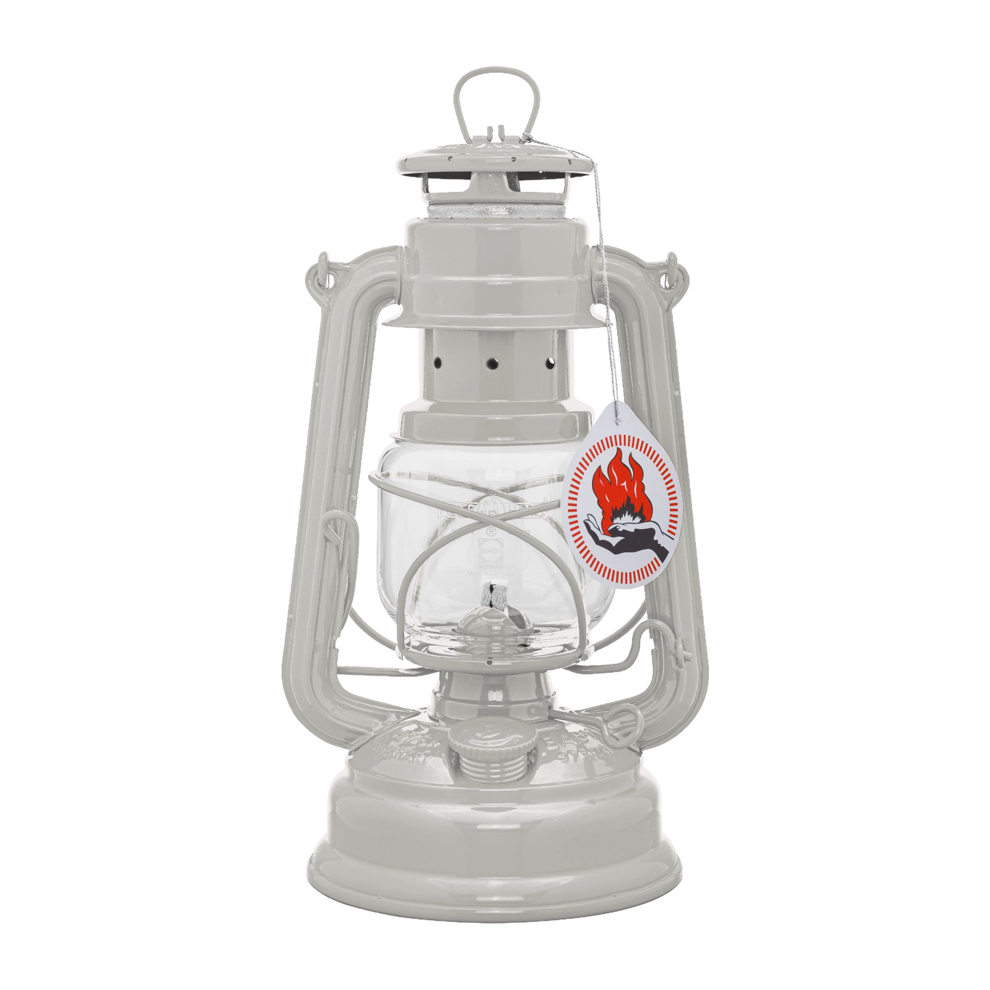 Handcrafted galvanized oil lantern with durable thermal heat-resistant SUPRAX globe and classic flame emblem, designed for reliable use in Camping, Lamps & Lighting, and Emergency Supplies collections.