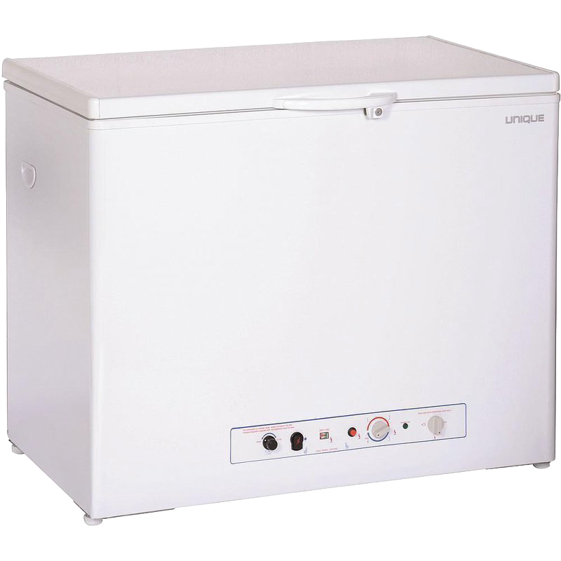 White large capacity freezer with dual power options, control panel on front, and compact design, ideal for appliances and refrigerator collections in best sellers section.