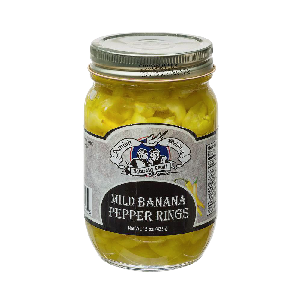 Handcrafted jar of mild banana pepper rings, made in USA, perfect for adding bold flavor to sandwiches, salads, and pizzas, featured in Kitchen & Food and Best Sellers collections.
