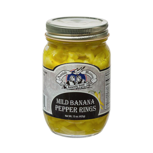 Handcrafted jar of mild banana pepper rings, made in USA, perfect for adding bold flavor to sandwiches, salads, and pizzas, featured in Kitchen & Food and Best Sellers collections.