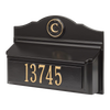 Black and gold wall mount mailbox customized with house number and monogram, handcrafted in the USA, enhancing curb appeal for Home & Decor and Mailboxes and Address Signs collections.