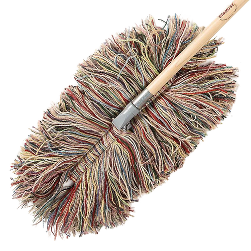 Multi-colored wool replacement duster head with Velcro® backing, handcrafted and made in USA, designed for effective chemical-free dusting in Home & Decor and Household Cleaning collections.