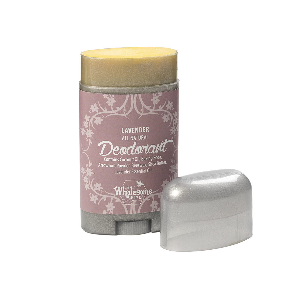 Handcrafted all-natural lavender deodorant stick made with coconut oil, baking soda, arrowroot powder, beeswax, and shea butter, made in USA, in Health & Wellness and Grooming collections.
