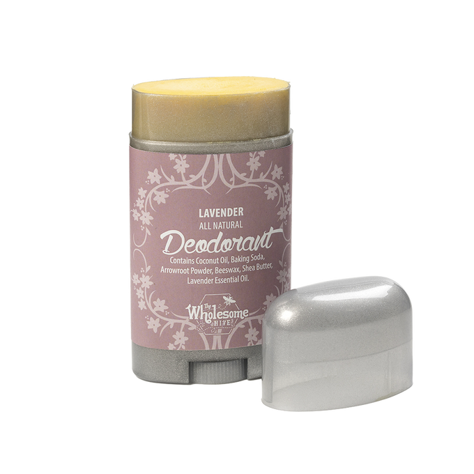 Handcrafted all-natural lavender deodorant stick made with coconut oil, baking soda, arrowroot powder, beeswax, and shea butter, made in USA, in Health & Wellness and Grooming collections.