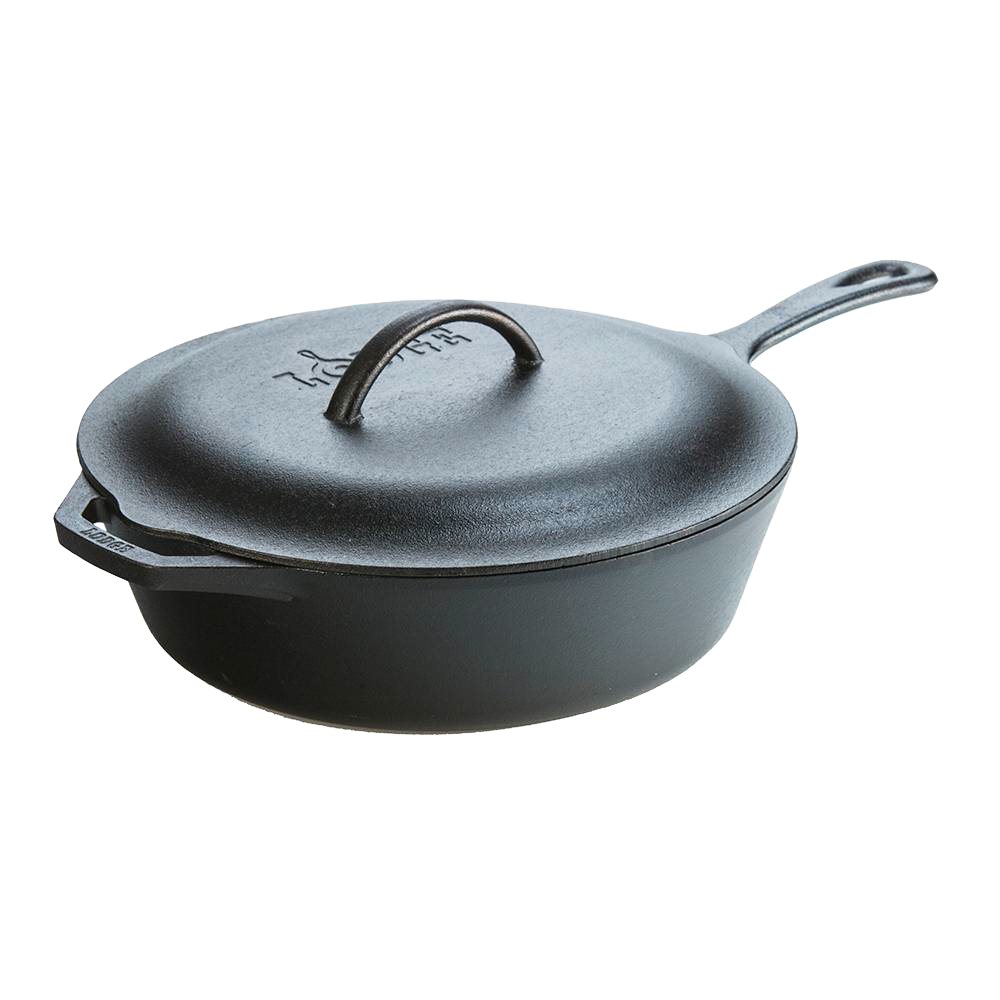 Extra deep cast iron chicken fryer with a lid featuring self-basting nubs, designed for even heating and versatile stovetop and oven use in Kitchen & Food and Cookware collections.